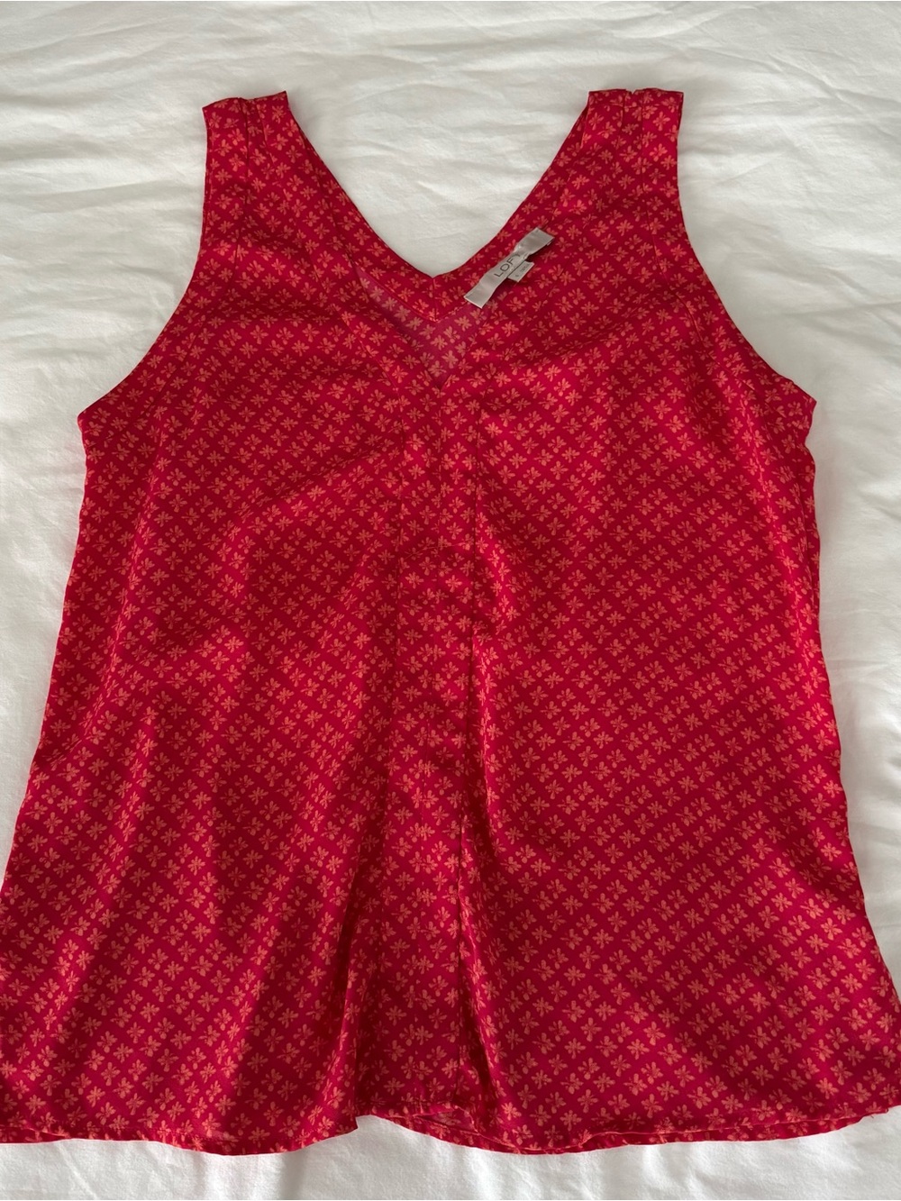 LOFT Magenta & Orange Sleeveless V-Neck Pleated Blouse Top Size S Office